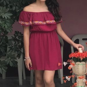 Red off the shoulder dress